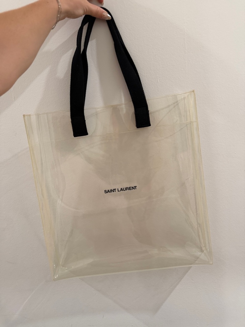 Saint Laurent Transparent PVC Tote with Black Web Handles